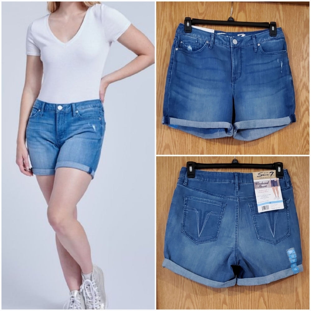 Seven7 rolled cuff weekend short distressed cotton blend size 10